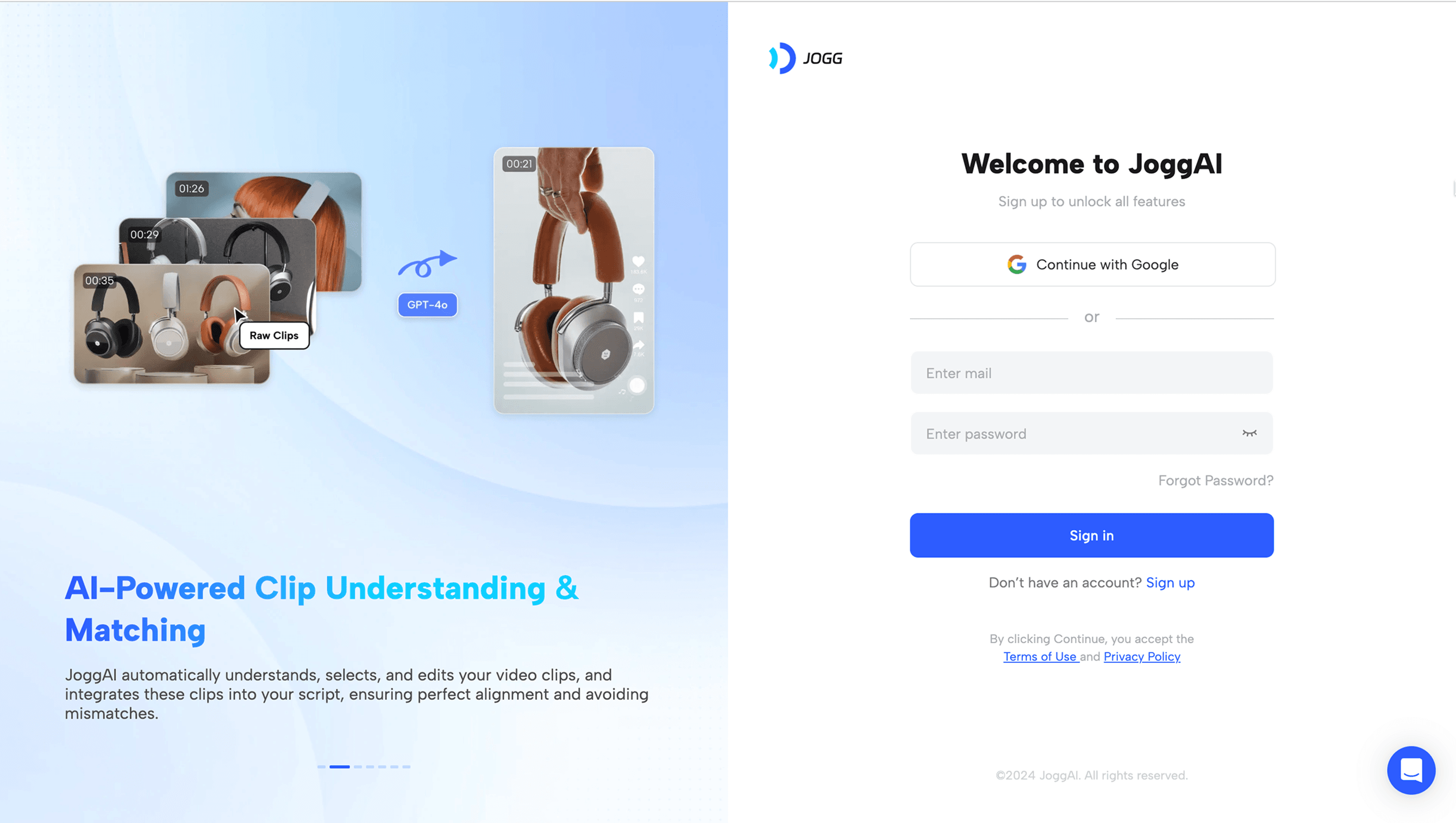 Jogg Login Page Example
