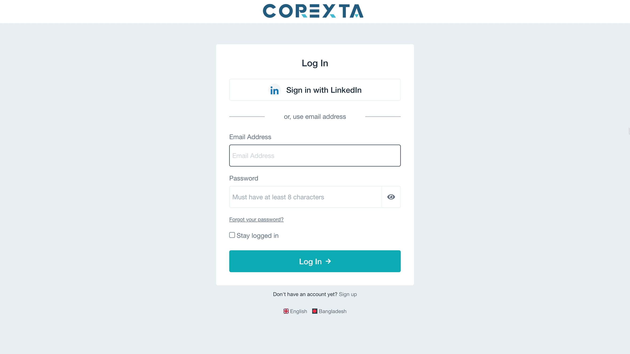 Corexta Login Page Example